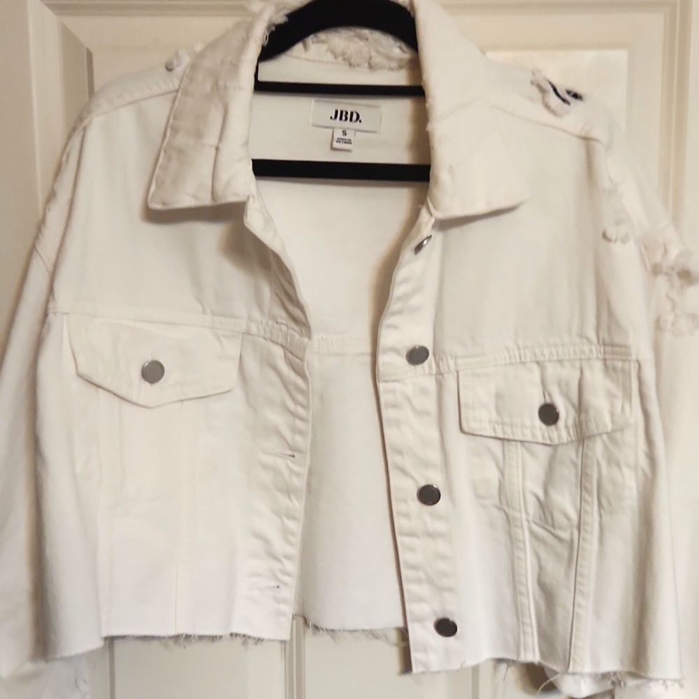 Just black white denim cropped jacket